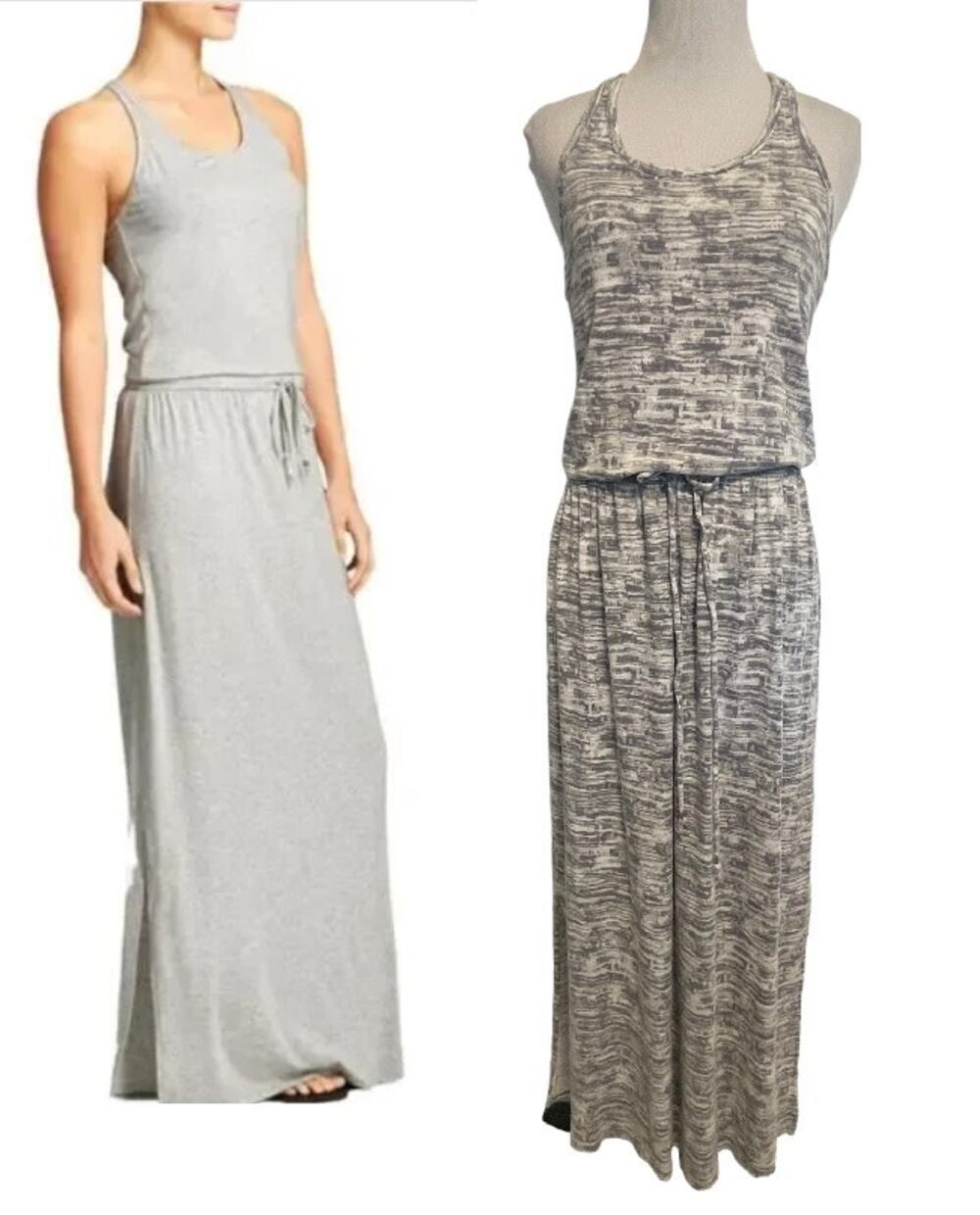 Athleta Printed Cressida Dress Womens XS Silver Shimmer Racerback Maxi Modal